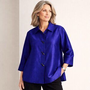 Gumps San Francisco Silk Blend Jacket Women L Blue Violet Wearable Art Modernist